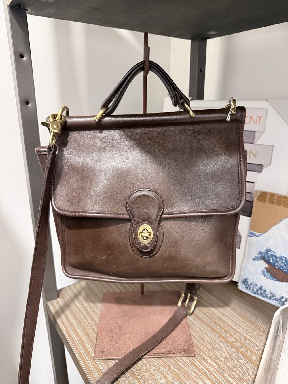 Coach Brown Leather Top-Handle Crossbody Bag with Gold Hardware